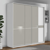 Trueliving  4 Door Sliding White wardrobe Laminated Finish & PU Finish (6Ft *2Ft *9Ft -1828.8MM X 609MM X 2743.2MM)